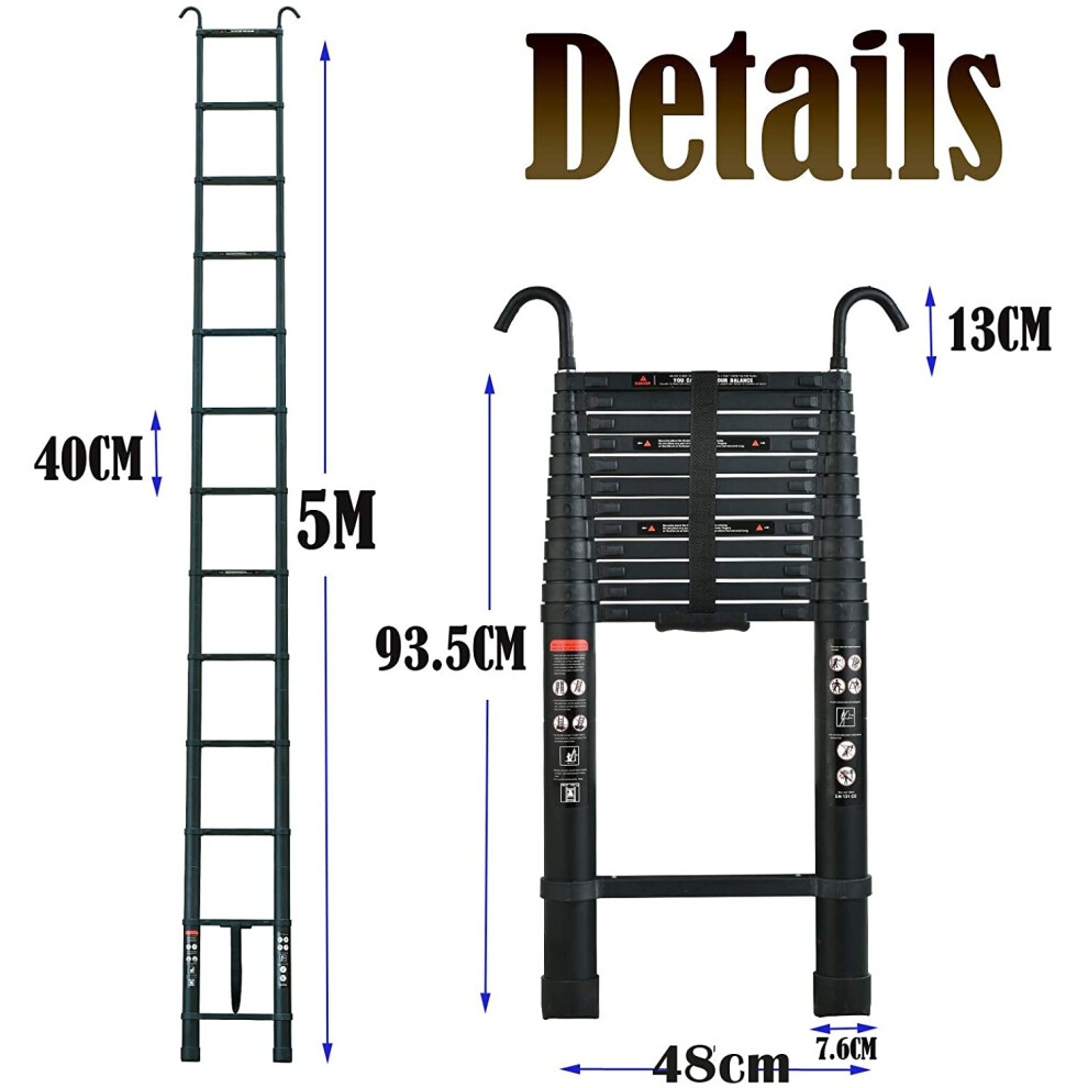 ((5M Ladder with hook)) Telescopic Ladder Extension Latest Design DIY Multi-Purpose  Straight Ladder A Frame Ladder