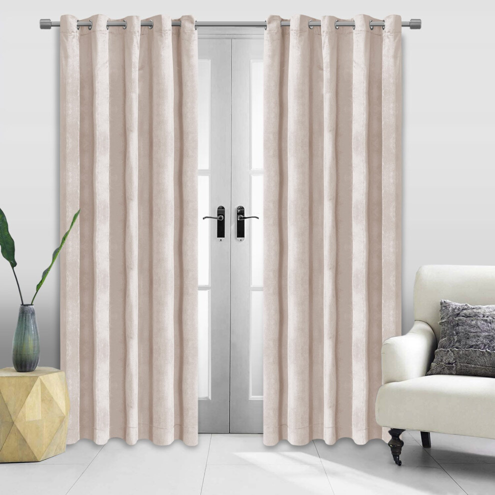 (66" x 72") Beige Velvet Curtain Eyelet Bedroom Curtains Panel-image-OPC-P87DKKW-NEW