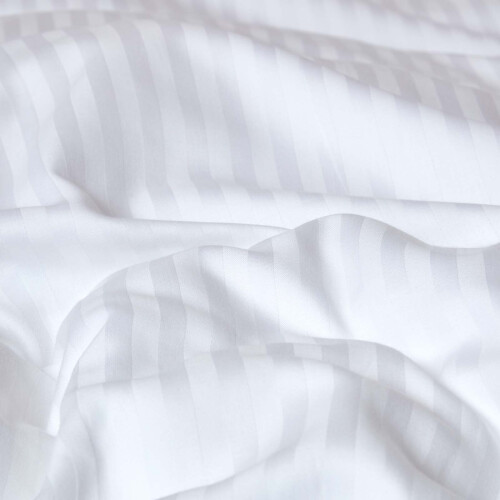Homescapes (White) Cotton Striped Cot Bed Duvet Cover with Pillowcase 330 Thread Count 2
