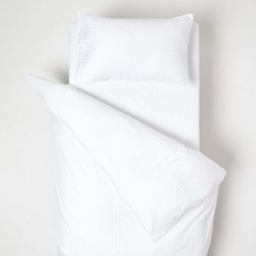 Homescapes (White) Cotton Striped Cot Bed Duvet Cover with Pillowcase 330 Thread Count