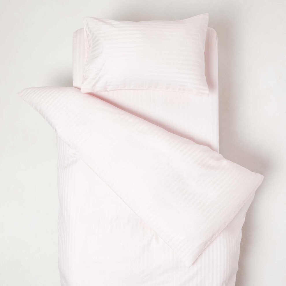 (Pink) Cotton Striped Cot Bed Duvet Cover With Pillowcase 330 Thread Count Pink Homescapes