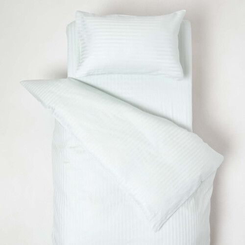 Homescapes (Blue) Cotton Striped Cot Bed Duvet Cover with Pillowcase 330 Thread Count