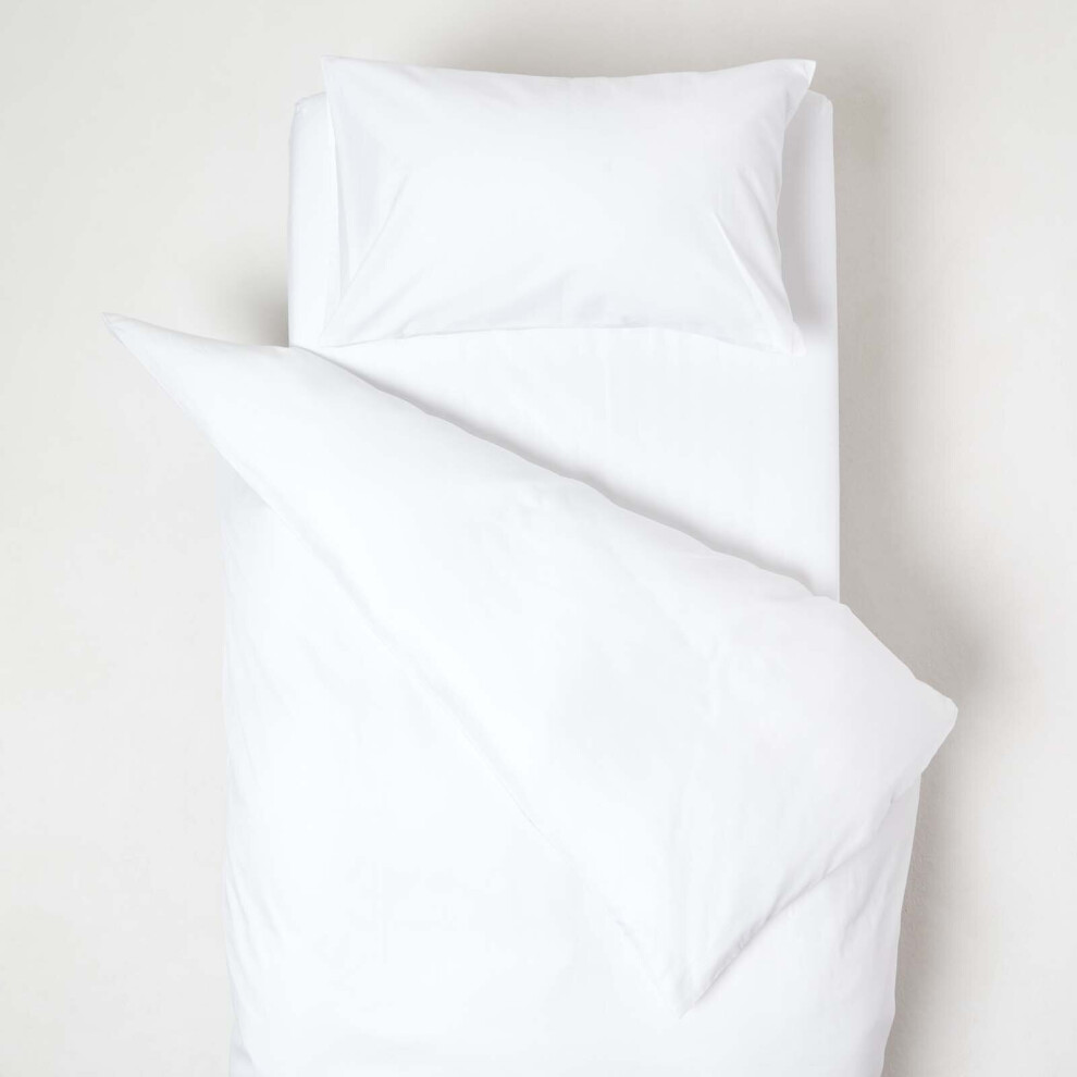 (White) Organic Cotton Cot Bed Duvet Cover with Pillowcase 400 Thread Count