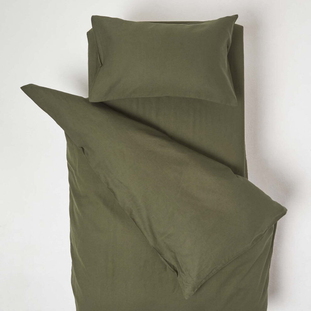 (Green) Linen Cot Bed Duvet Cover with Pillowcase 120 x 150 cm