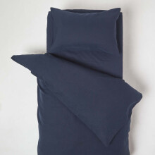 (Navy Blue) Linen Cot Bed Duvet Cover with Pillowcase 120 x 150 cm