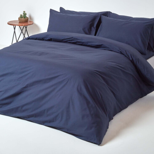 Homescapes (King, Navy Blue) Duvet Cover with Pillowcase 200 Thread count 1