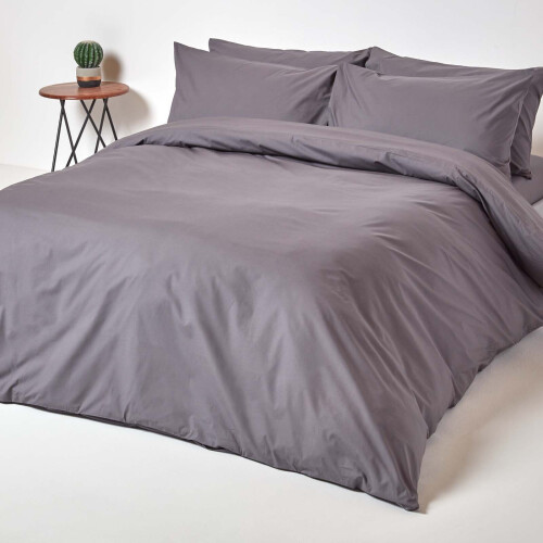 Homescapes (Double, Dark Grey) Duvet Cover with Pillowcase 200 Thread count 1