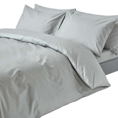 Homescapes (Single, Silver) Duvet Cover with Pillowcase 200 Thread count
