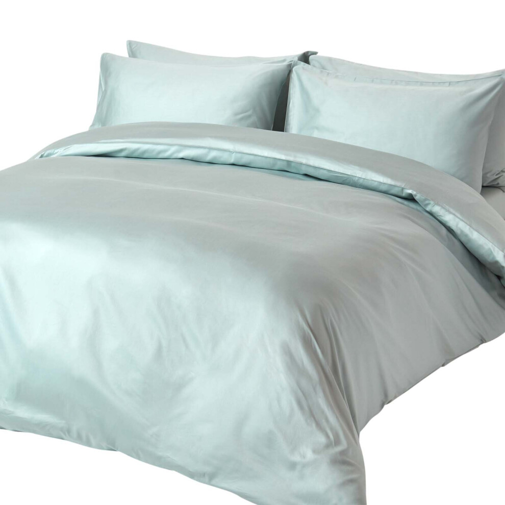 Homescapes Blue Duck Egg Organic Cotton Duvet Cover Set 400 Thread Count, Super King - Image 3