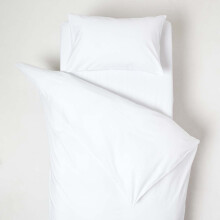 (White) Cotton Cot Bed Duvet Cover with Pillowcase 200 Thread Count
