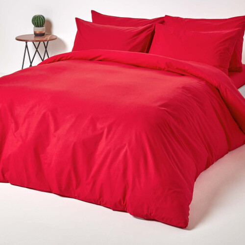 Homescapes (Double, Red) Duvet Cover with Pillowcase 200 Thread count 1