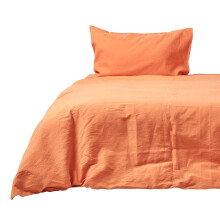 (Super-King, Burnt Orange) Soft Linen Plain Duvet Cover with Pillowcase