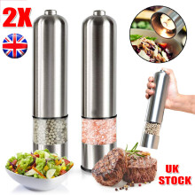 2x Electric Salt and Pepper Grinder Set Shaker Adjustable Coarseness