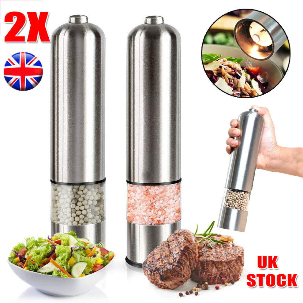 2x Electric Salt and Pepper Grinder Set Shaker Adjustable Coarseness