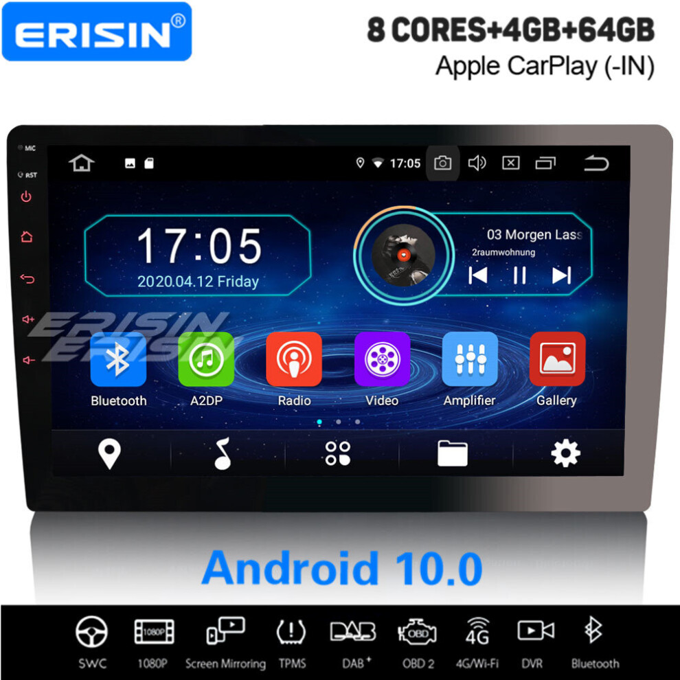 10.1" 8-Core Android 10.0 Carplay Universal 1Din Car Stereo Dab+ Sat Nav Bluetooth Dvr Tpms Wifi 737655208405
