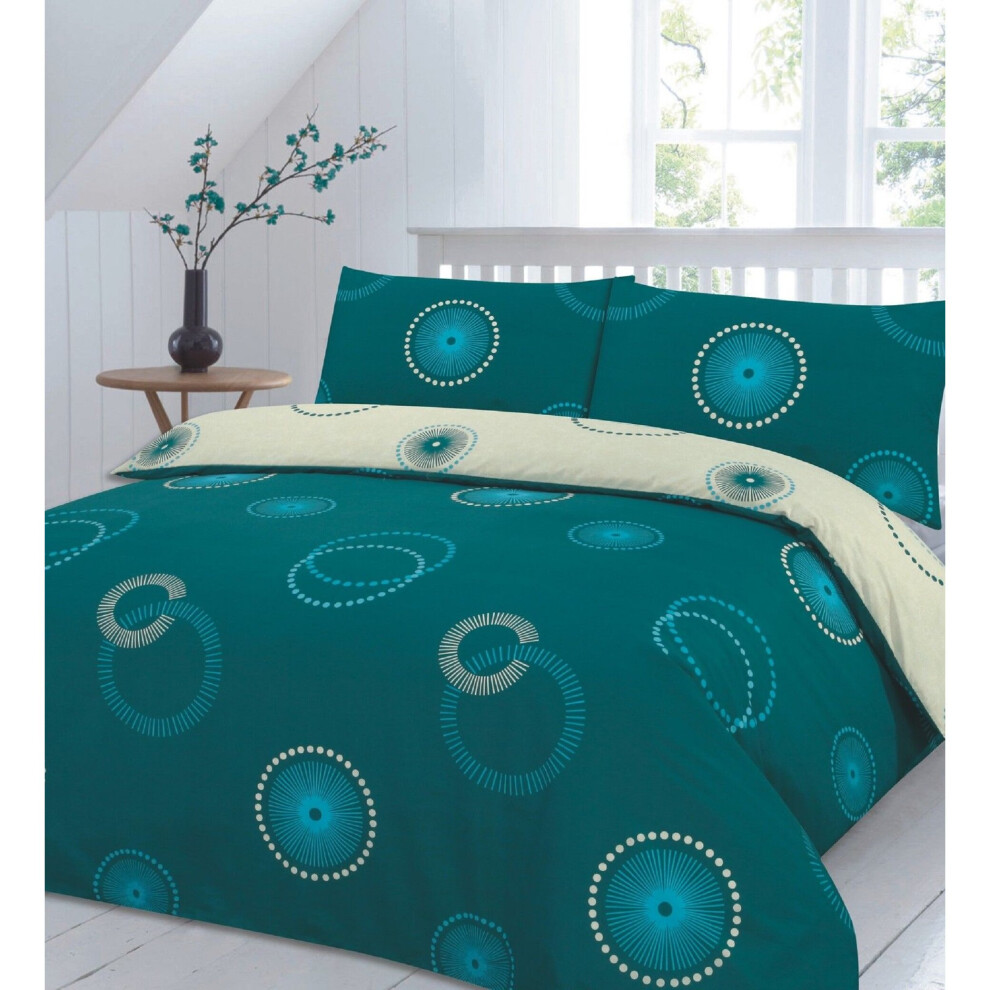 (King, Eden Teal) Eden Reversible Duvet Cover Set