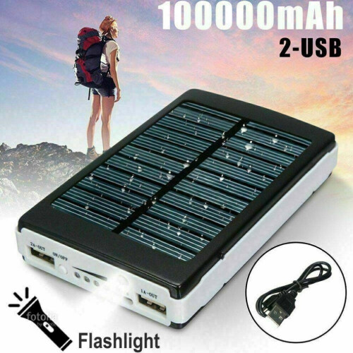 Solar Power Bank+Dual USB LED External Battery Portable Pack Charger 2