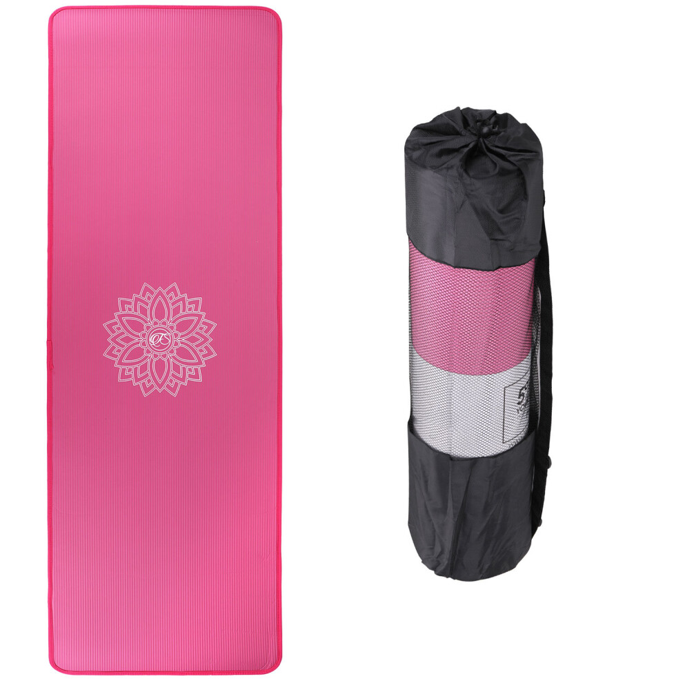 (Pink) Non-Slip Yoga Mat, NBR Rubber Exercise Mat for Pilates, Gymnastics and Yoga, Thick Sports Roll-Up Yoga Mats, with Carry Bag, 183cm x 61cm x 1cm