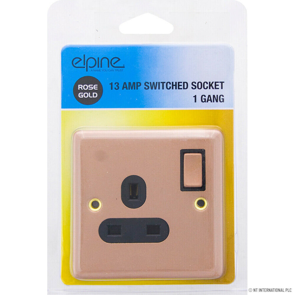 ROSE GOLD SWITCHED SOCKET 1 GANG FIXING SCREWS ELECTRIC HOME OFFICE