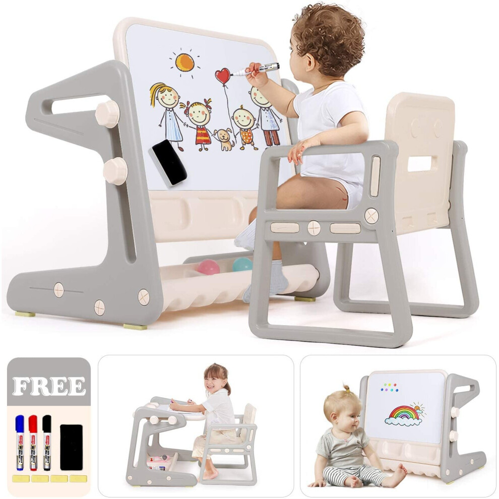 Art Easel for Kids Toddlers Standing Art Easel Height Adjustable Drawing Board with Magnetic Whiteboard & Pen, Kids Table and Chairs Set