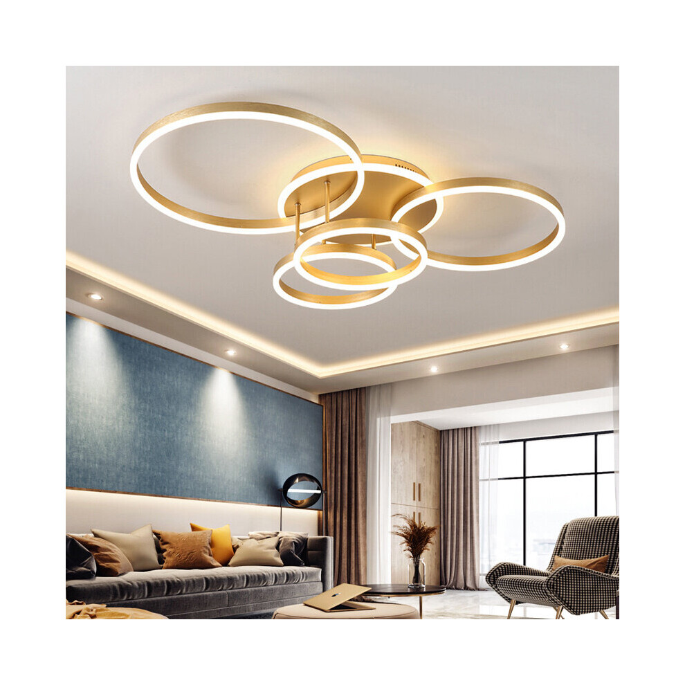 (5 Head - Dimmable) LED Ceiling Light Gold Ring Aluminum Fixture Chandelier Lights