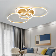 (5 Head - Cool White) LED Ceiling Light Gold Ring Aluminum Fixture Chandelier Lights