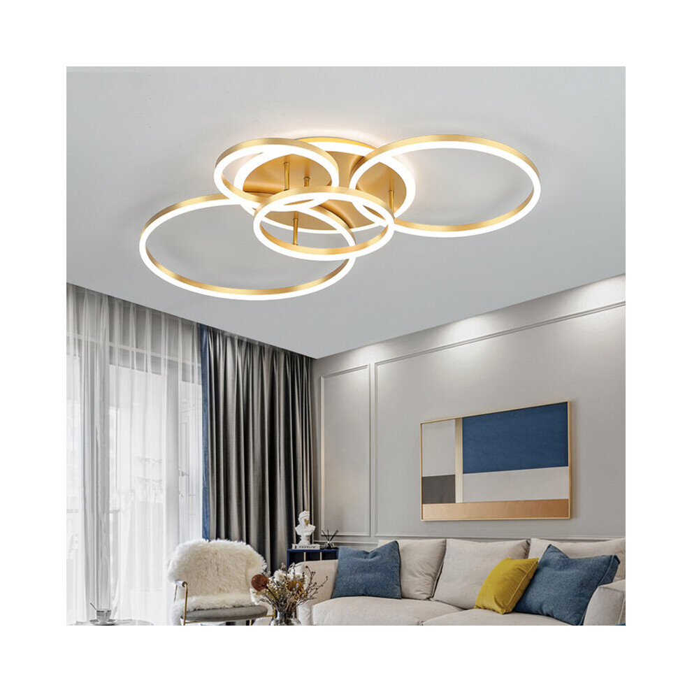 (5 Head - Cool White) LED Ceiling Light Gold Ring Aluminum Fixture Chandelier Lights