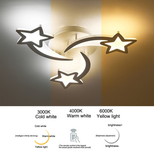 Living And Home (3 Heads-Dimming Light) Modern LED Ceiling Light White Star Chandelier 2
