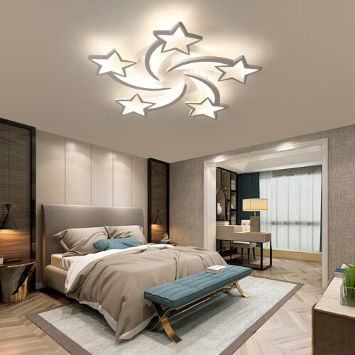 Living And Home (5 Heads-Dimming Light) Modern LED Ceiling Light White Star Chandelier 2
