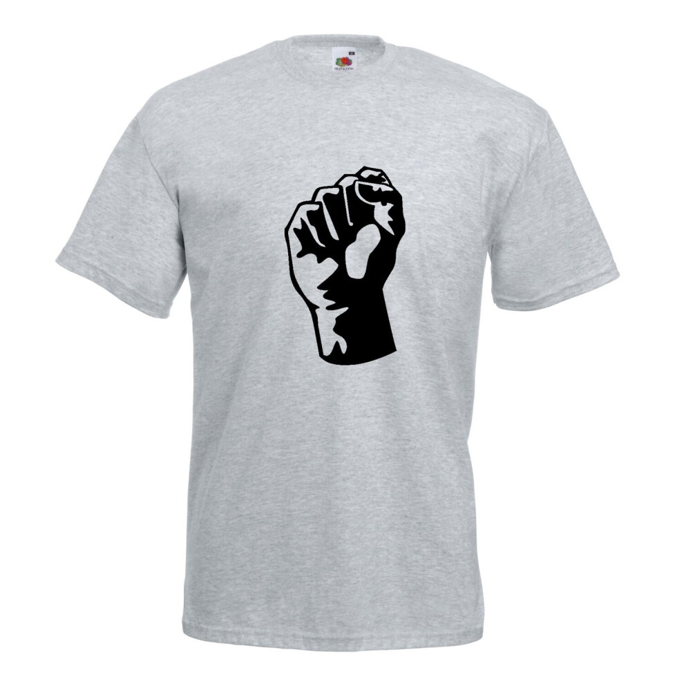 (Heather Grey, M) Banksy Revolution Fist Graphic High Quality T-Shirt, Tee, Men's, Unisex