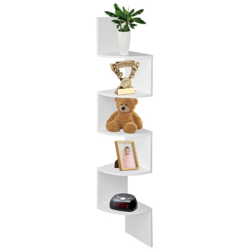 (White) ASAB 5 Tier Corner Floating Hanging Wall Shelves