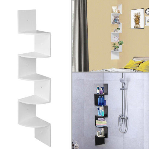 (White) ASAB 5 Tier Corner Floating Hanging Wall Shelves 1