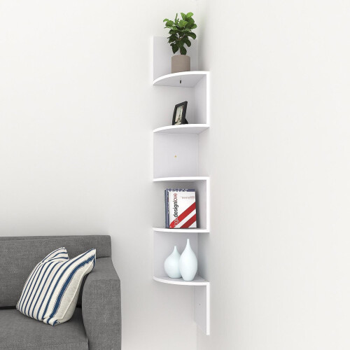 (White) ASAB 5 Tier Corner Floating Hanging Wall Shelves 2