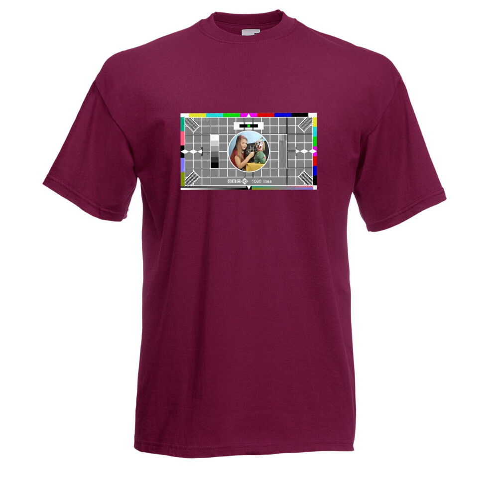 (Burgundy, L) Retro BBC Test Card Inspired Graphic High Quality T-Shirt, Tee, Men's, Unisex