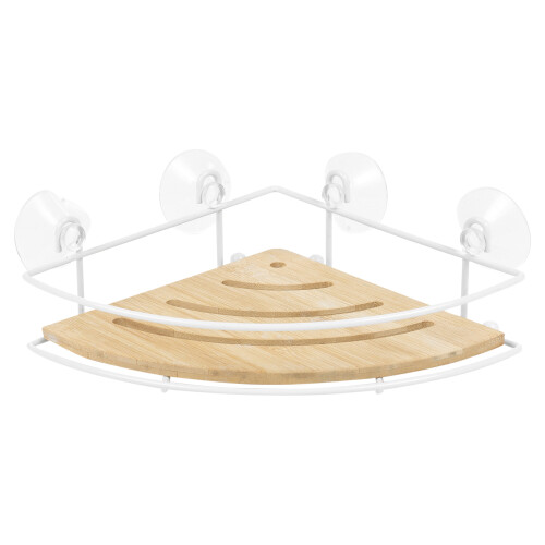 URBN Living (Corner Suction) Bamboo Shower Shelf Bathroom Rack Storage Organiser Caddy 2 Tier Corner Suction 2