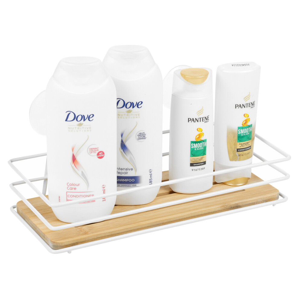Urbn Living (Rectangular Suction) Bamboo Shower Shelf Bathroom Rack Storage Organiser Caddy 2 Tier Corner Suction