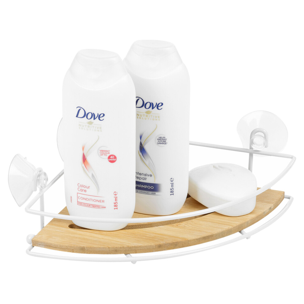 Urbn Living (Corner Suction) Bamboo Shower Shelf Bathroom Rack Storage Organiser Caddy 2 Tier Corner Suction