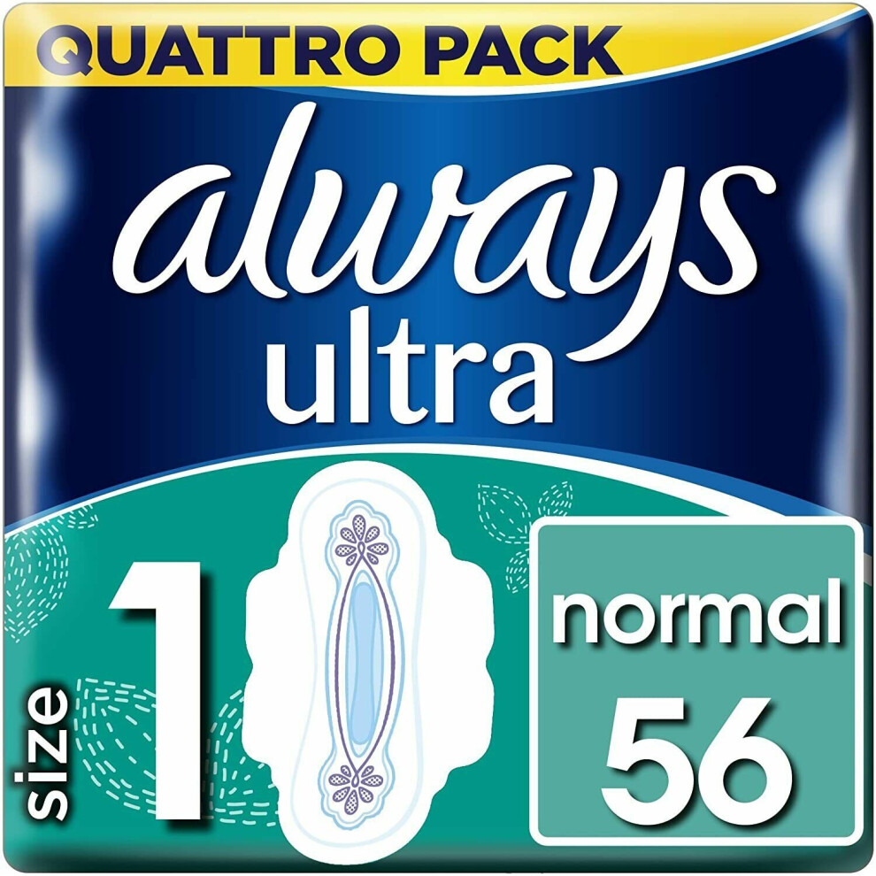 Always Ultra Normal Sanitary Towels 56 Pads - With Wings