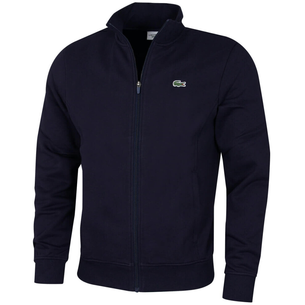 (M, Navy Blue) Lacoste Mens 2021 Sport Cotton Blend Ribbed Collar Fleece Zip Sweater