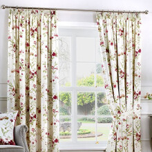 LIKE-NEW Fusion - Jeannie - 100% Cotton Ready Made Pair of Pencil Pleat Curtains - 66" Width x 54" Drop (168 x 137cm) in Red