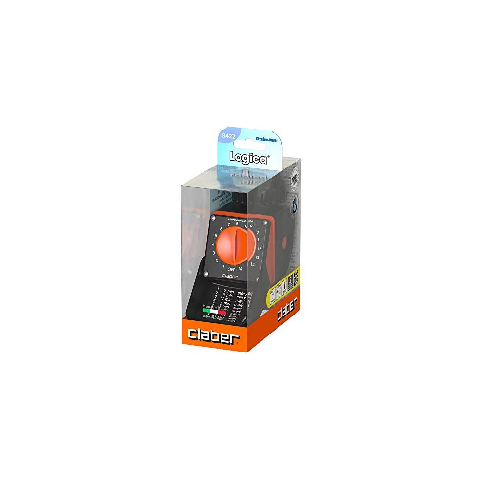 Claber 8422 Aquauno Logica Automatic Water Timer With 15 Watering Cycles Black/Orange