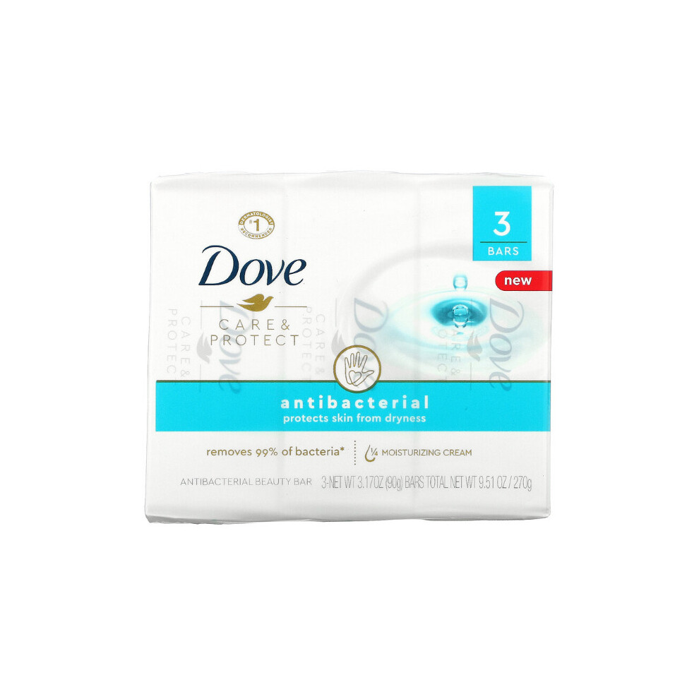 Dove, Care & Protect, Antibacterial Beauty Bar, 3 Bars, 90g Each