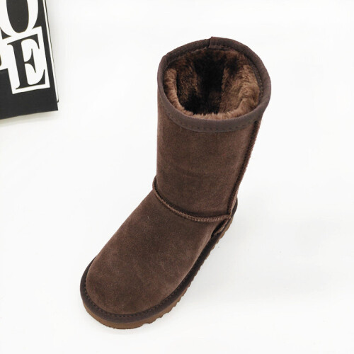 (Brown, UK 6 ) Womens Men Winter Fur Leather Sheepskin Snow Boots
