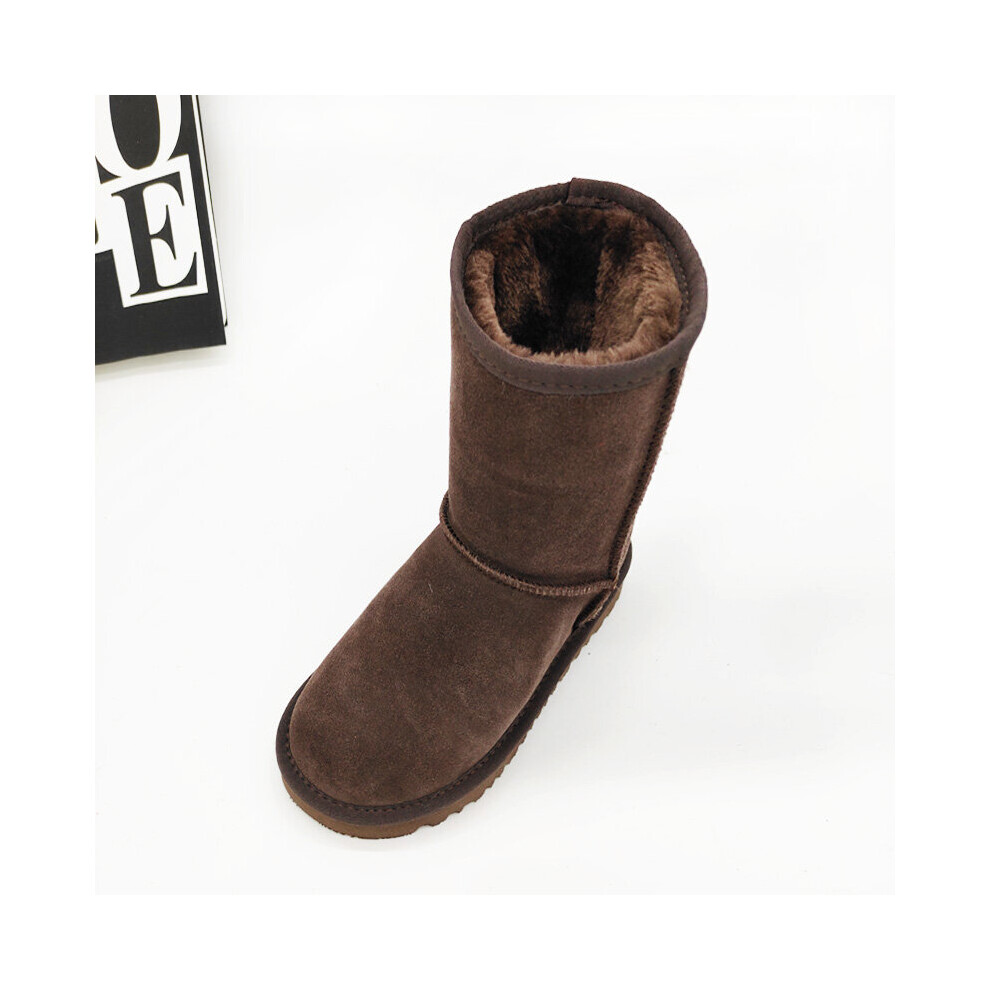 (Brown, UK 6 ) Womens Men Winter Fur Leather Sheepskin Snow Boots
