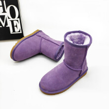 (Purple, UK 6 ) Womens Men Winter Fur Leather Sheepskin Snow Boots