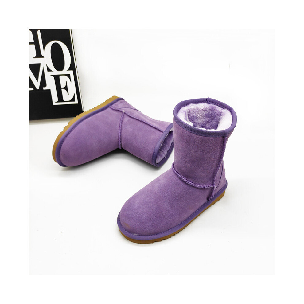 (Purple, UK 6 ) Womens Men Winter Fur Leather Sheepskin Snow Boots