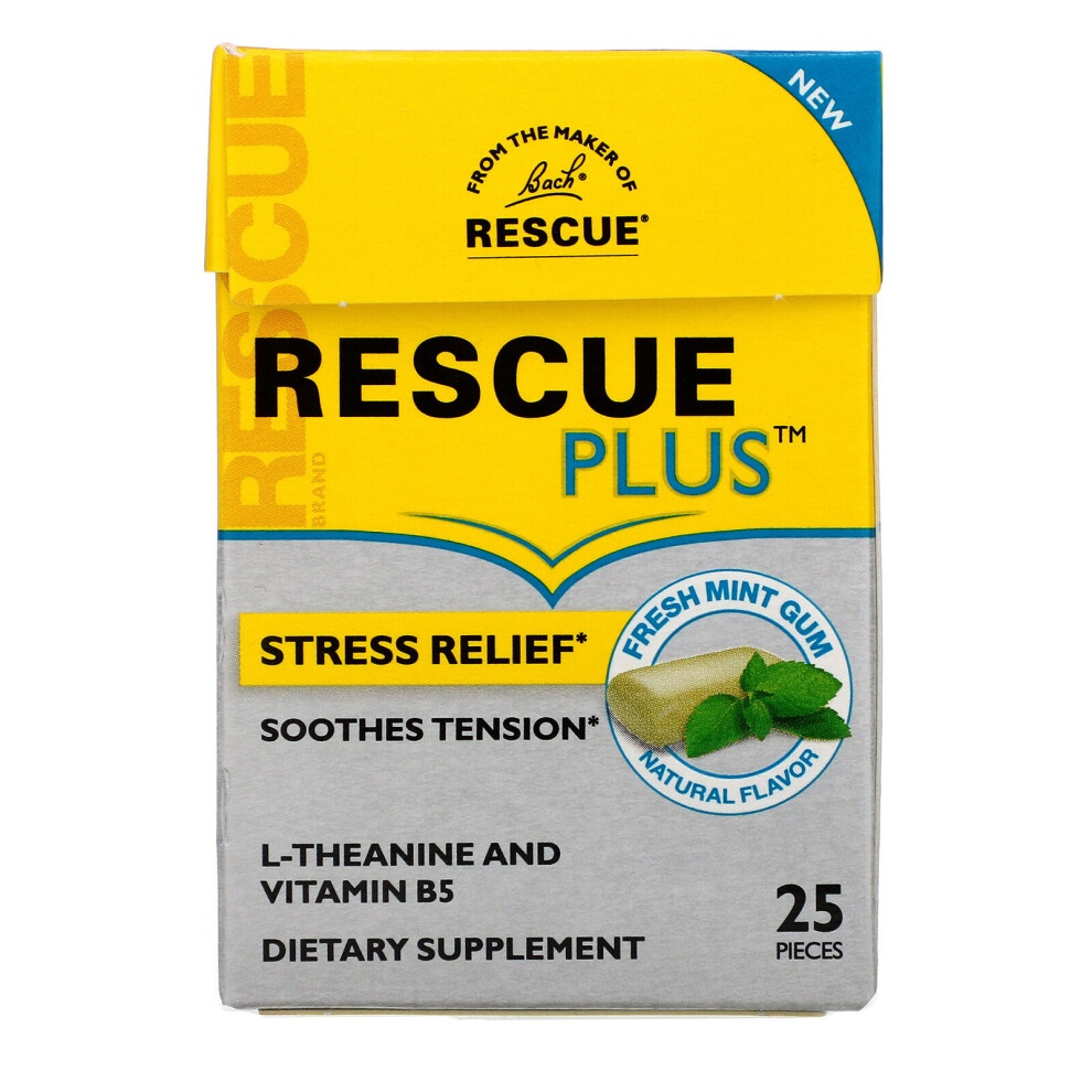 Bach, Rescue Plus Gum, Stress Relief, Fresh Mint, 25 Pieces