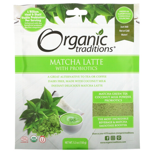 Organic Traditions, Matcha Latte avec Probiotiques, 5,3 oz (150 g)