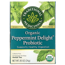 Traditional Medicinals, Bio-Pfefferminz-Vergnügen Probiotisch, Koffeinfrei, 16 Beutel Tee, 0,85 Unzen (24 g)
