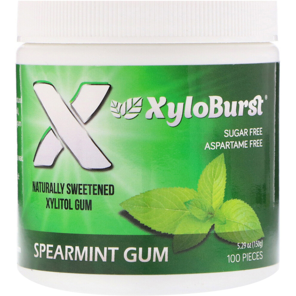 Xyloburst Spearmint Xylitol Gum - Sugar Free & Aspartame Free, Non-Gmo, Gluten-Free, Dentist-Recommended, 100 Pieces (5.29 Oz / 150 G)